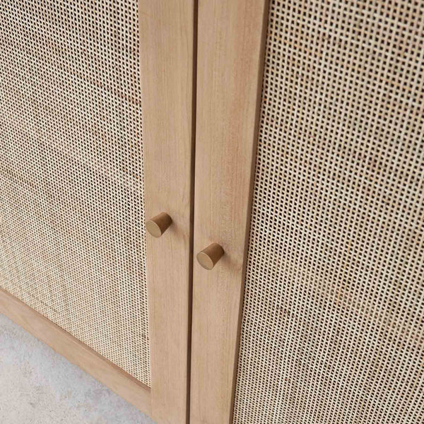 Hudson Teak Rattan Sideboard Natural Square Webbing with 4 doors - $3,680