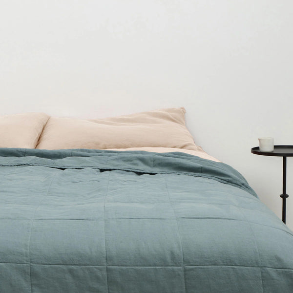 Linen Quilted Bedcover | Bluestone
