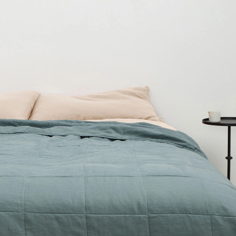 Linen Quilted Bedcover | Bluestone