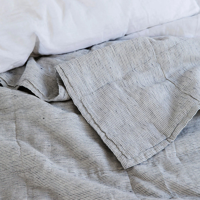 Linen Quilted Bedcover | Pinstripe