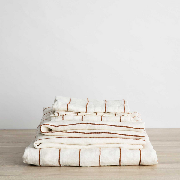 Linen Fitted Sheet Set | Cedar Stripe
