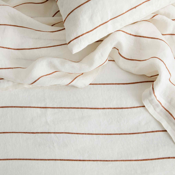 Linen Fitted Sheet Set | Cedar Stripe