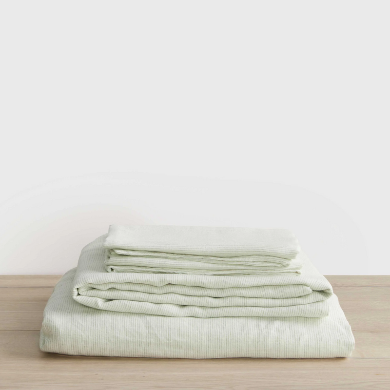 Linen Fitted Sheet Set | Fern Stripe