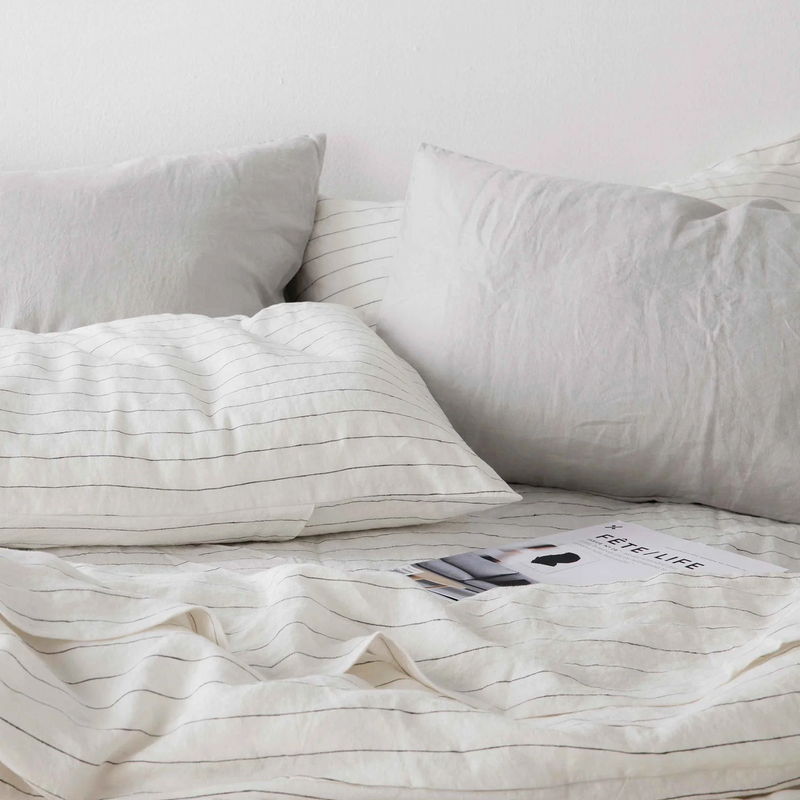 Linen Fitted Sheet Set | Pencil Stripe