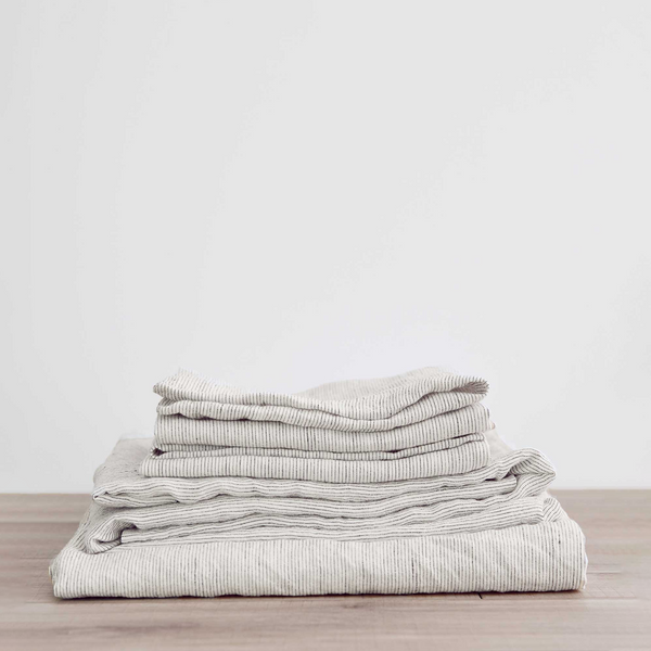 Linen Fitted Sheet Set | Pinstripe