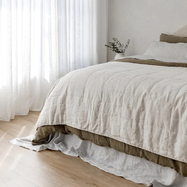 Linen Quilted Bedcover | Natural