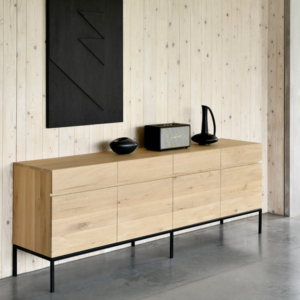 Ethnicraft ligna oak sideboard 4 doors 4 drawers crafted with high quality European oak with adjustable shelves and soft closing blum drawer runners - $4100