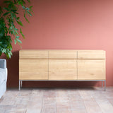 Ethnicraft ligna oak sideboard 3 doors 3 drawers crafted with high quality European oak with adjustable shelves and soft closing blum drawer runners - $3160