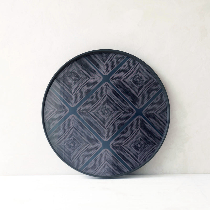 Linear Squares Tray | Glass - Round (48cm)