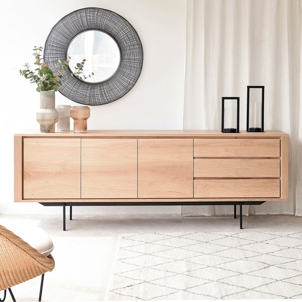 Ethnicraft shadow oak sideboard 3 door 3 drawers crafted from high quality European oak with adjustable shelves and soft closing blum - $3960