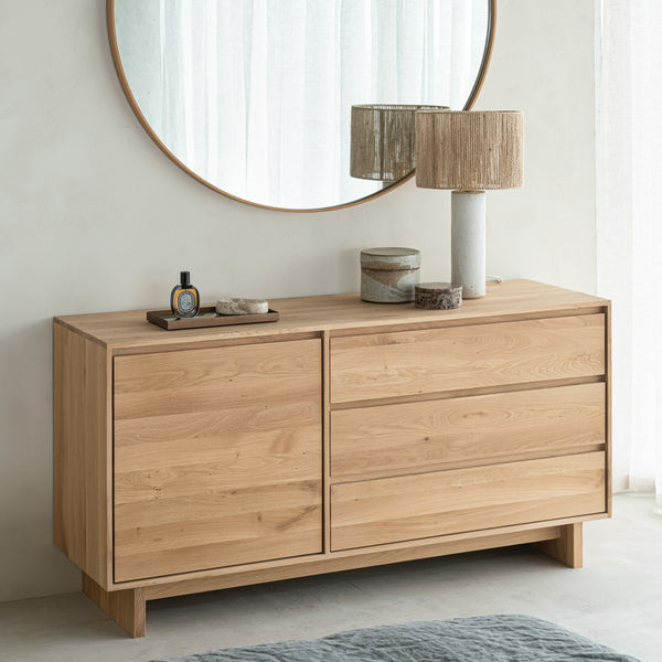 Ethnicraft Wave Oak Sideboard (148cm), 1 door and 3 drawers - $3010