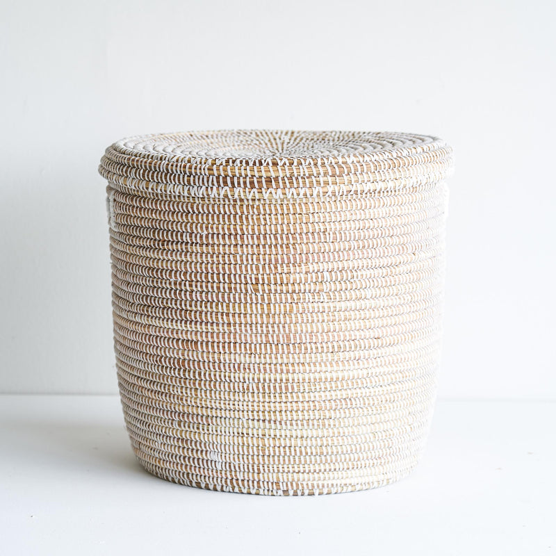 Flat Lid African Baskets | White