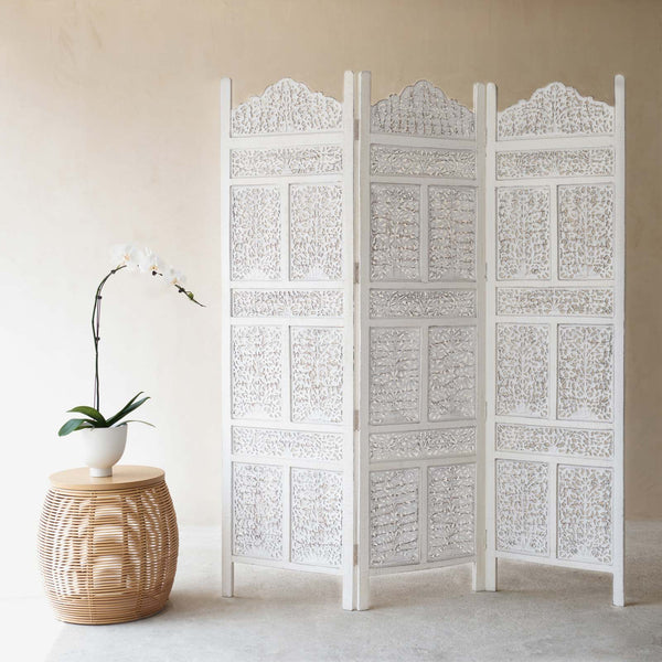 Floral Room Divider | 3 Panels - White