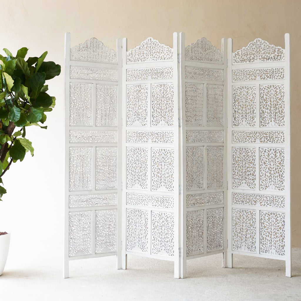White Ruffle Divider Floral Room Divider | White 4 Panel | Originals Furniture