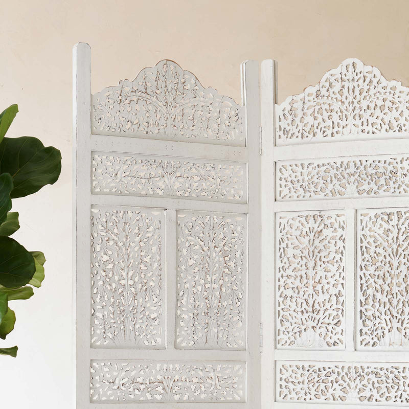 White Ruffle Divider Floral Room Divider | White 4 Panel | Originals Furniture