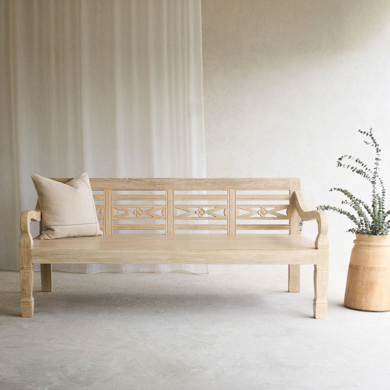 Java Carved Daybed | Teak - Whitewash A (Approx. 200cm)