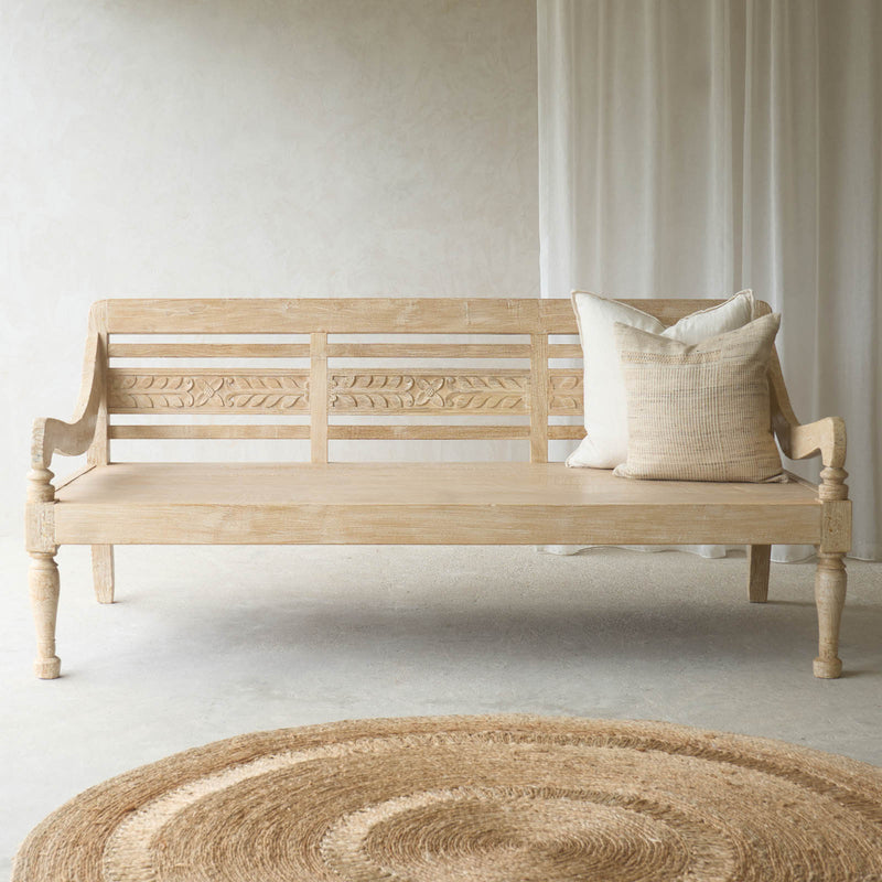 Java Carved Daybed | Teak - Whitewash A (Approx. 200cm)