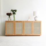 Rattan sideboard 4 doors natural handcrafted from Java with natural hard-wearing rattan weave - $3600