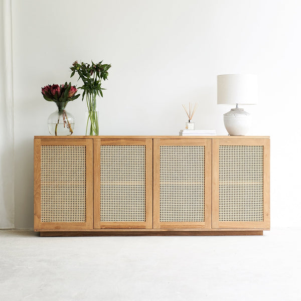 Rattan sideboard 4 doors natural handcrafted from Java with natural hard-wearing rattan weave - $3600
