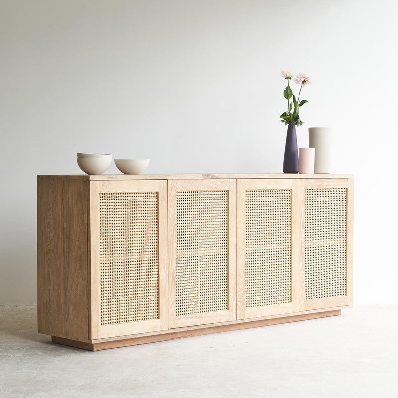 Rattan sideboard 4 doors whitewash handcrafted from Java with natural hard-wearing rattan weave - $3600