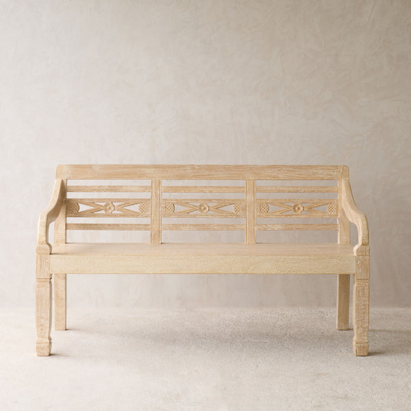 Java Carved Bench | Teak - Whitewash A