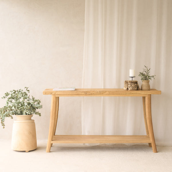 Roca Rustic Console with Shelf | Old Teak - Natural