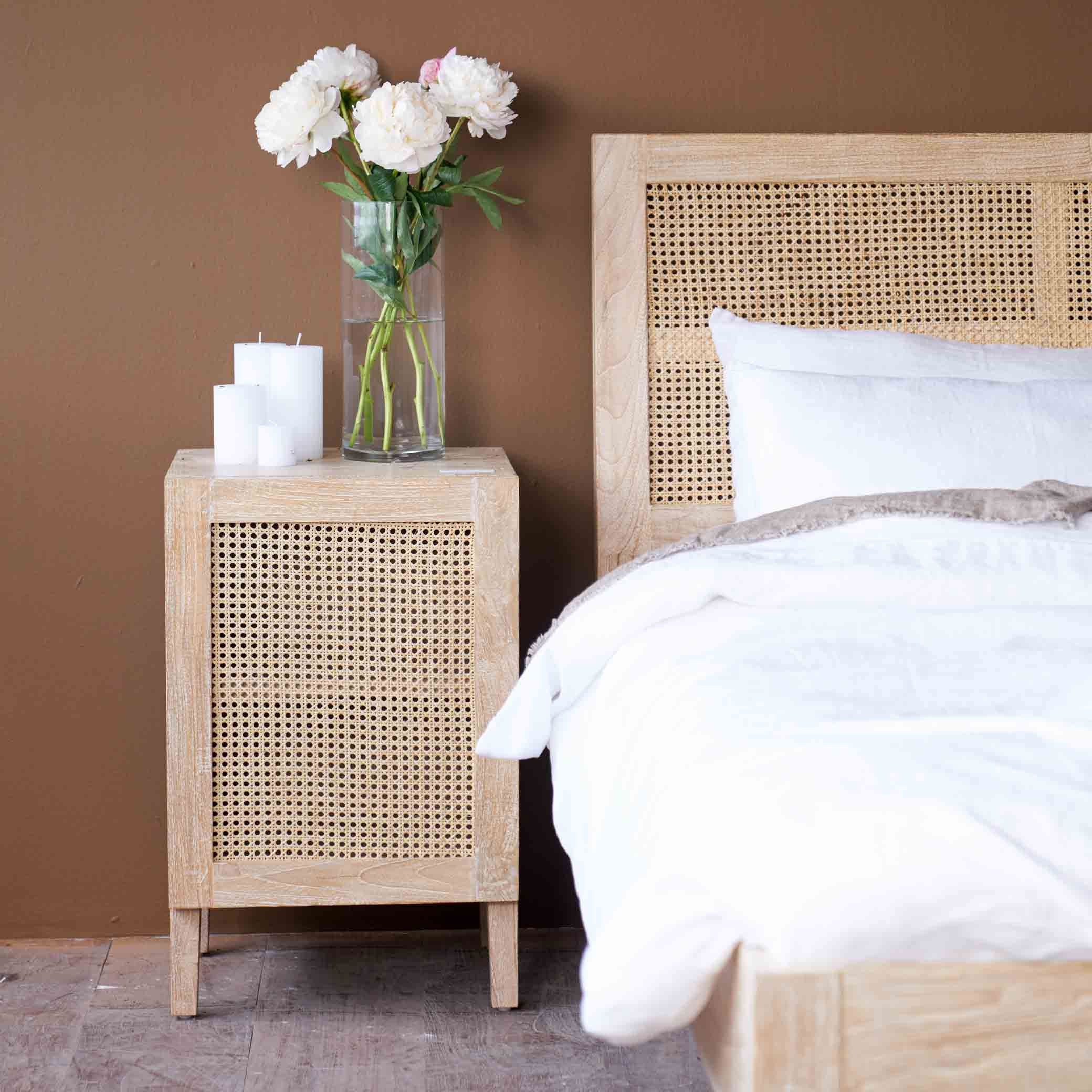 Whitewashed Rattan Table Rattan Bedside Table | Teak - Whitewash – Originals Furniture