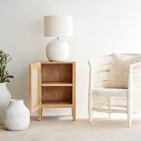 Rattan Bedside Table | Teak - Whitewash (Open Left)