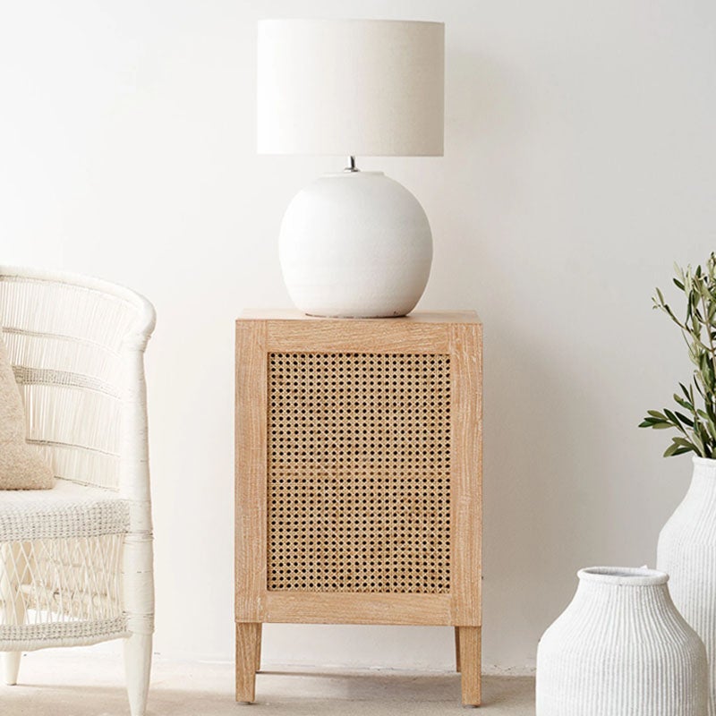 Whitewashed Rattan Table Rattan Bedside Table | Teak - Whitewash – Originals Furniture