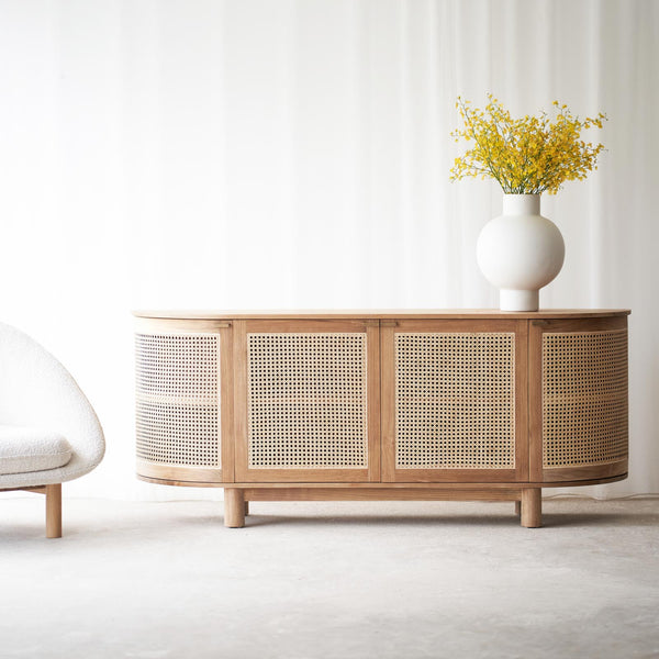 Luna Teak Rattan Sideboard with Georgina Vase