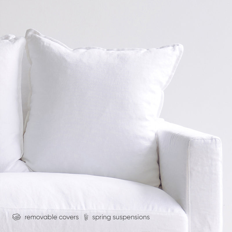 White Charlie 3 Seater Fabric Sofa