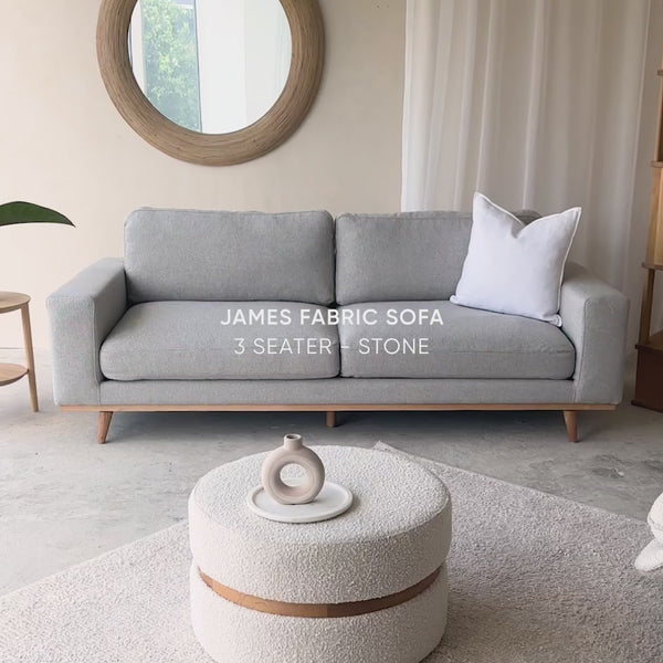 James Fabric Sofa | 3 Seater - Stone (215cm)