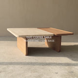 Duo coffee table travertine top with oak base - Originals Furniture Singapore