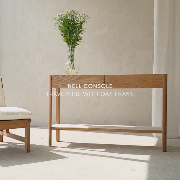 Nell Console | Travertine with Oak Frame (120cm)