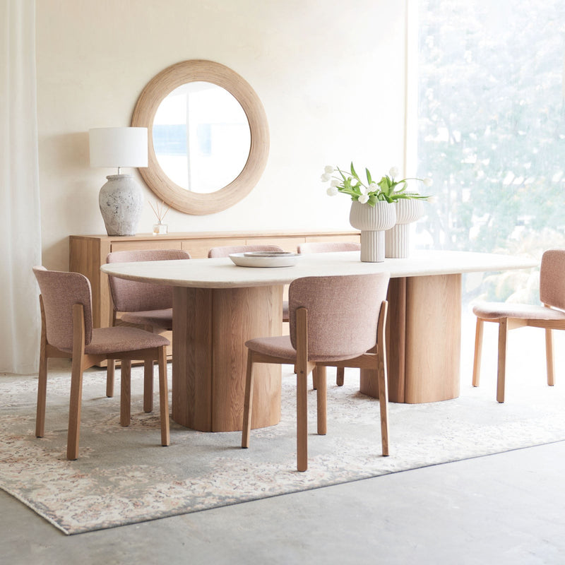 Tathra Dining Table | Travertine with Oak Base (220cm)