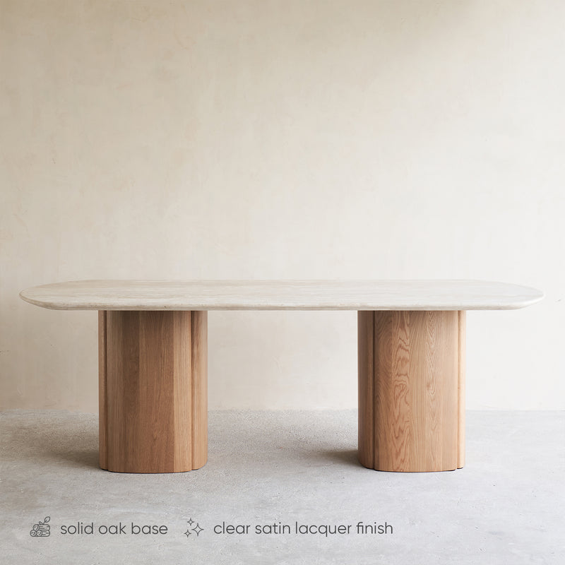 Tathra Dining Table | Travertine with Oak Base (220cm)
