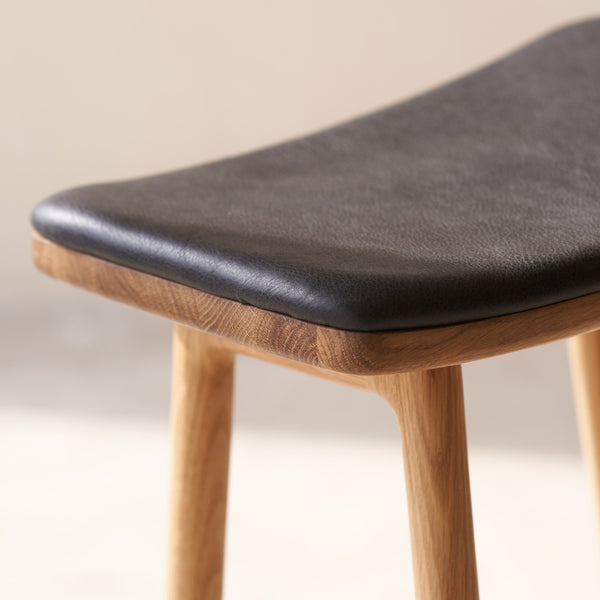 Odd Leather Counter Stool | Coal with Oak Legs