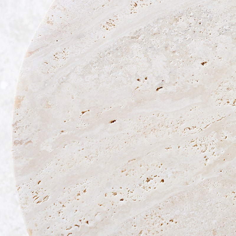 Tathra Round Dining Table | Travertine with Walnut Base