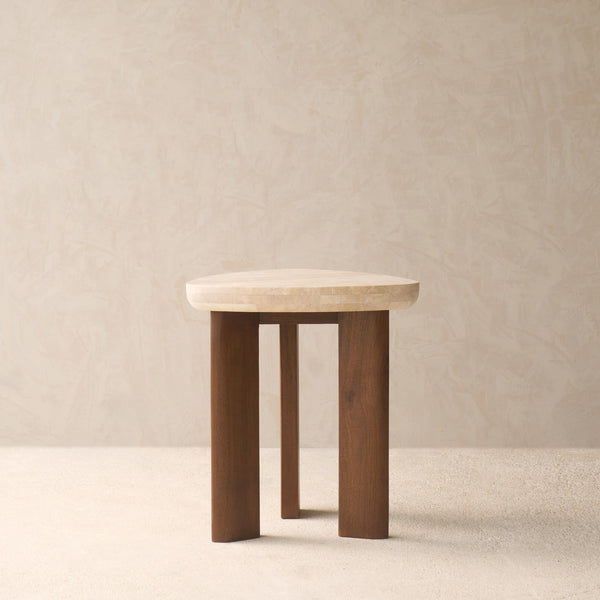 Dune Travertine Side Table | Walnut Stained (45cm)
