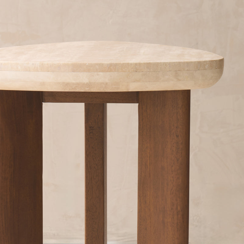 Dune Travertine Side Table | Walnut Stained (45cm)