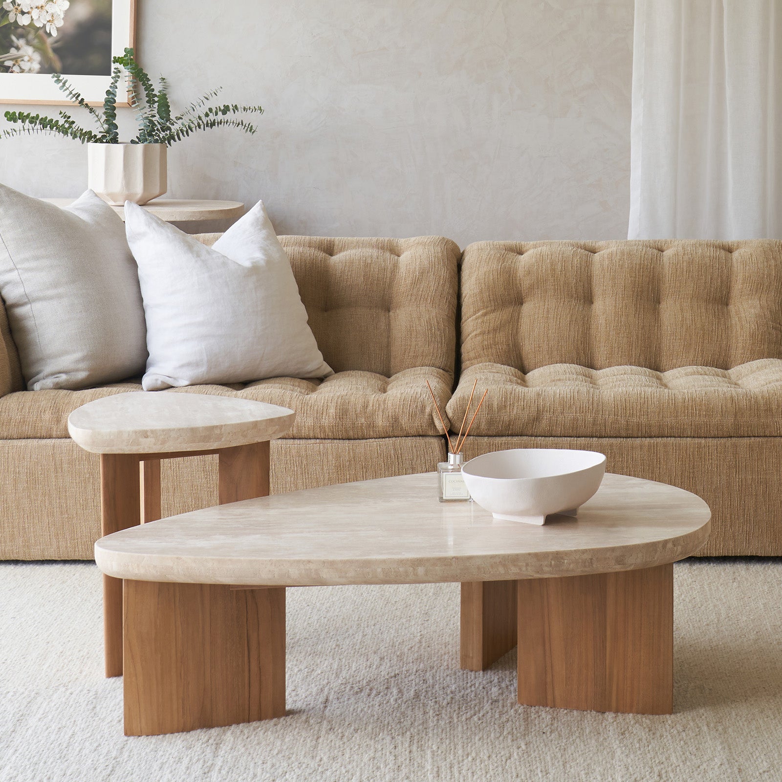 Dune Travertine Coffee Table | Teak (120cm) – Originals Furniture