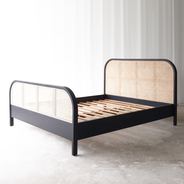Luna Rattan Bed Frame , Black