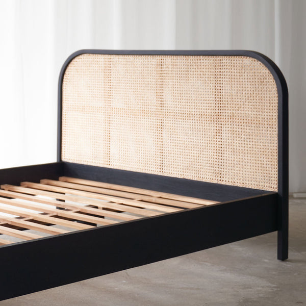 Black Teak Luna Rattan Bed Frame