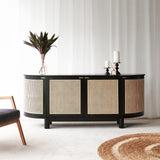 Naumi teak rattan sideboard black with rattan inlay crafted with sustainably sourced teak and fixed shelves - $3280