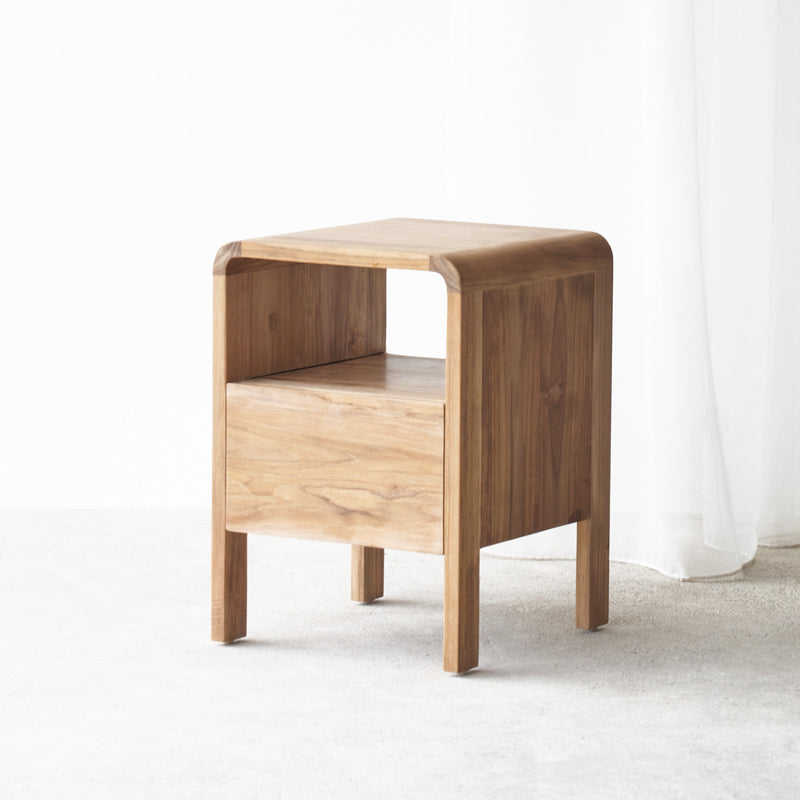 Natural Teak Tegan Bedside Table (55cm). Only available at Originals Furniture Singapore.