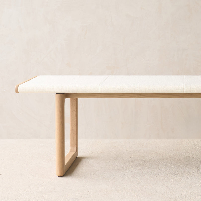 Hover Fabric Bench | Blonde Oak Frame - Panna Cotta (170cm)