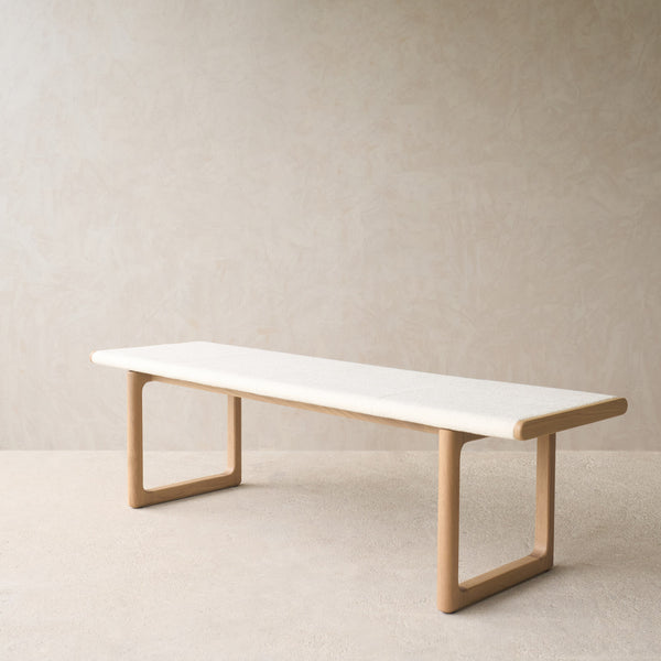 Hover Fabric Bench | Blonde Oak Frame - Panna Cotta (170cm)