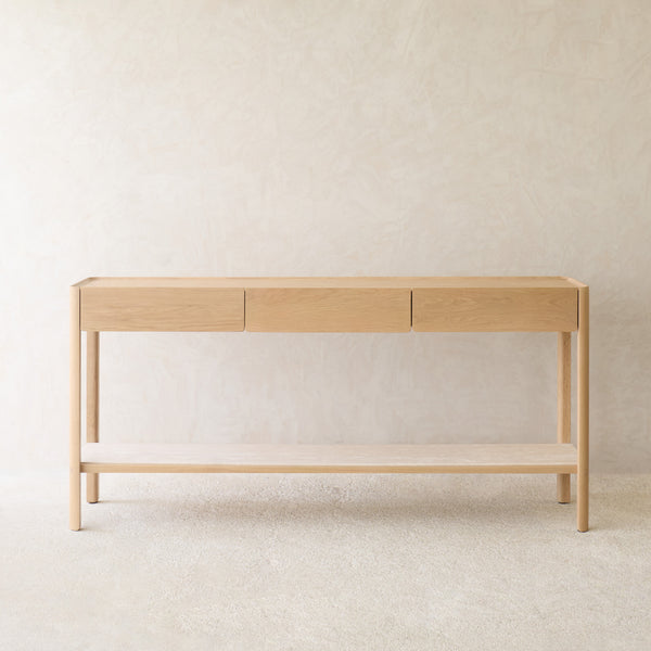 Nell Console | Travertine with Blonde Oak Frame