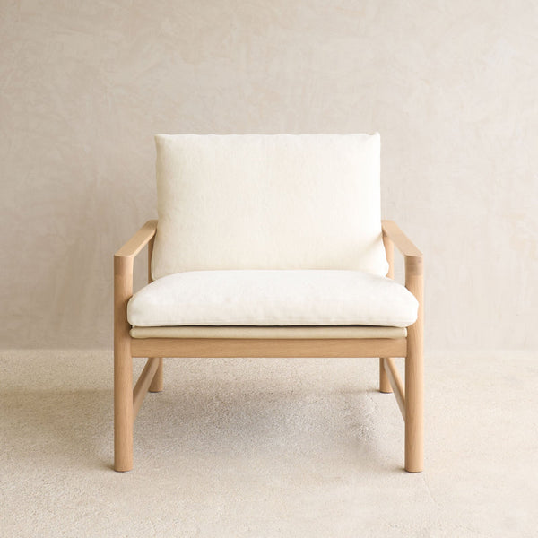 Troubadour Fabric Armchair | Blonde Oak Frame - Oyster