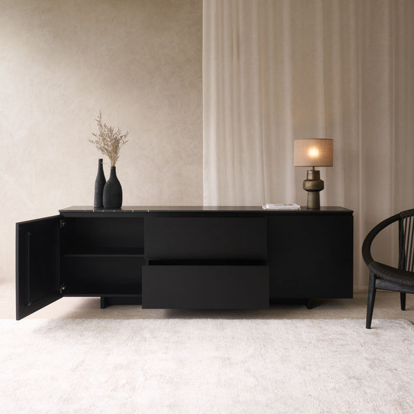 Kami Sideboard | Nero Marble with Black Oak Frame (220cm)